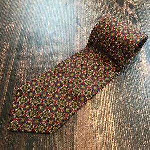 BROOKS BROTHERS Makers Geometric Floral Neck Tie Silk USA Made Red Blue